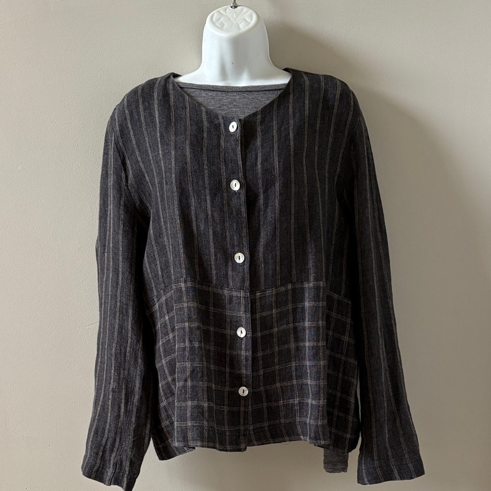 100% Linen Blazer, Medium, Black w White Detail, by Wheat